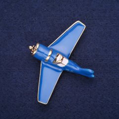 Брошь Самолет эмаль цвет голубой 53х38мм желтый металл купить бижутерию дешево
