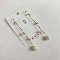 Сережки Xuping з перлами майорка 82х10мм Позолота 18К купити біжутерію дешево в інтернеті