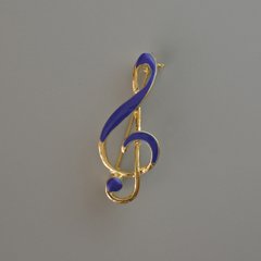 Брошка Скрипковий ключ синя емаль, золотистий метал 38х16мм купити біжутерію дешево в інтернеті
