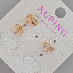 Сережки пусети Xuping "Серце" з білим кристалом d-6,5х8,5мм+- Позолота 18К купити біжутерію дешево в інтернеті