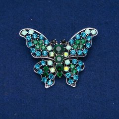 Брошка Метелики золотистий метал, бірюзові та зелені стрази 47х60мм + - купити біжутерію дешево в інтернеті