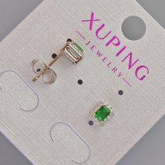 Сережки пусети Xuping з зеленим кристалом та білими стразами d-6,5х5,5мм+- Родій купити біжутерію дешево в