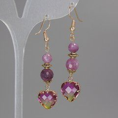 Сережки Турмалін гранована кулька 8мм+- 6мм+-серце 12мм+- L-56мм+-