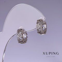 Сережки Xuping з білими стразами 5х12мм родій