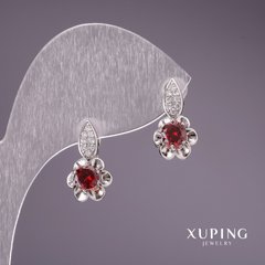 Сережки Xuping з червоними каменями 17х9мм родій купити біжутерію дешево в інтернеті