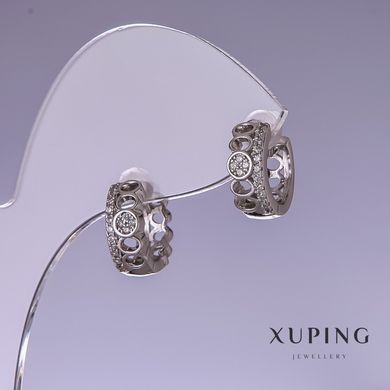 Сережки Xuping з білими стразами 5х12мм родій купити біжутерію дешево в інтернеті