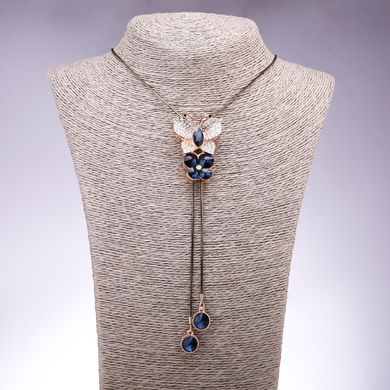 Підвіска-галстук Метелик з синіми кристалами і синіми стразами купити біжутерію дешево в інтернеті