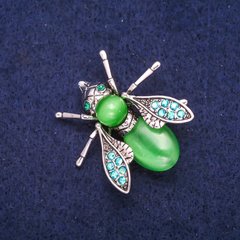 Брошка Метелик з зеленим Котячим Оком і стразами, сріблястий метал 33х34мм купити біжутерію дешево в інтернеті