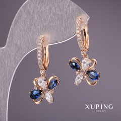 Сережки Xuping з синіми каменями 30х12мм позолота 18к купити біжутерію дешево в інтернеті