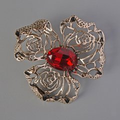 Брошка кулон Квітка червоний кристал сріблястий метал 52х52мм купити біжутерію дешево в інтернеті