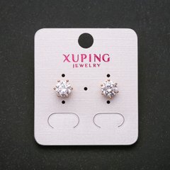 Сережки пусети кульчики з підкладкою Xuping з білими каменями оправа "Корона" 9мм позолота 18к купити