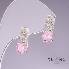 Сережки Xuping з рожевими цирконами 17х7мм родій купити біжутерію дешево в інтернеті