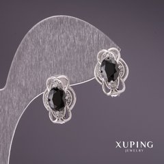 Сережки Xuping з чорними каменями 15х11мм родій купити біжутерію дешево в інтернеті
