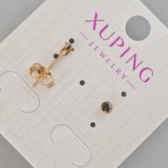 Сережки пусети Xuping з чорним кристалом d-4мм+- Позолота 18К