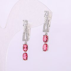 Сережки Xuping з рожевими каменями 31х5мм родій купити біжутерію дешево в інтернеті