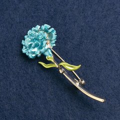 Брошка Квітка Гвоздика емаль блакитна, золотистий метал 59х24мм купити біжутерію дешево в інтернеті