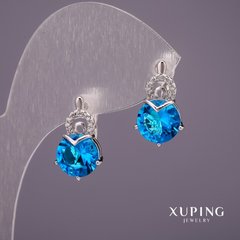 Сережки Xuping з камінням колір блакитний 18х10мм родій купити біжутерію дешево в інтернеті