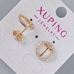 Сережки пусети Xuping з білими стразами d-12мм+- позолота 18К купити біжутерію дешево в інтернеті