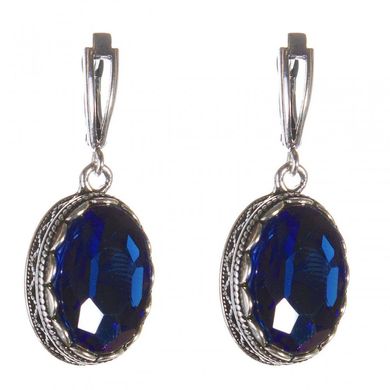 Сережки з синіми кристалами оправа "зубчик" овальний камінь 2 * 1,6см L-4см купити біжутерію дешево в