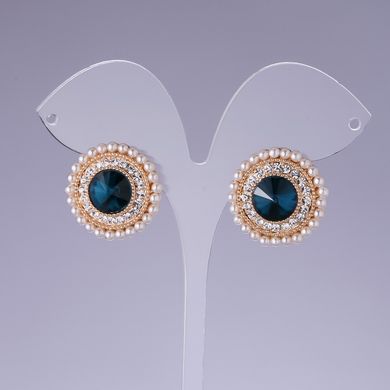 Сережки з смарагдовим кристалом "Ріволі" d-10мм 22мм купити біжутерію дешево в інтернеті