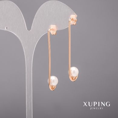 Сережки Xuping з перлами Майорка 8х48мм Позолота 18К купити біжутерію дешево в інтернеті
