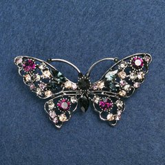 Брошка метелик різнокольорові стрази, сріблястий метал 70х39 купити біжутерію дешево в інтернеті