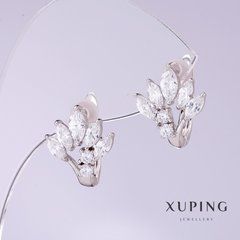 Сережки Xuping з білими цирконами Віяло d-12мм L-15мм родій