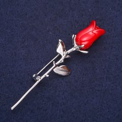 Брошка Квітка Роза колір червоний 66х19мм сріблястий метал купити біжутерію дешево в інтернеті