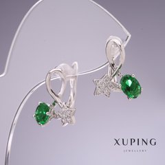 Сережки Xuping з зеленими цирконами Зірки 17х14мм родій купити біжутерію дешево в інтернеті