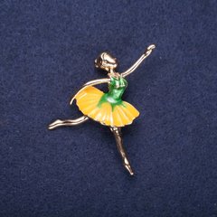 Брошь Балерина желтая зеленая эмаль 45х45мм желтый металл купить бижутерию дешево