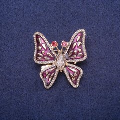 Брошка Метелик з емаллю і кристалами, золотистий метал 32х35мм купити біжутерію дешево в інтернеті