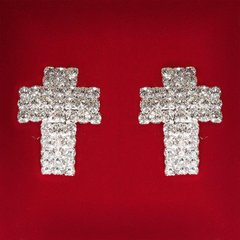 Сережки жіночі білі стрази світлий метал весільні вечірні пусети ( пусети ) хрестик великі 25мм купити