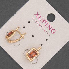 Сережки Xuping з білими стразами и червоними каменями d-8,5мм+- L-15мм+- Позолота 18К