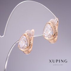 Сережки Xuping з білими цирконами "Крапля" 13х9мм позолота 18к купити біжутерію дешево в інтернеті
