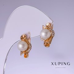 Сережки Xuping з білими перлами "Майорка" 17х10мм позолота 18к купити біжутерію дешево в інтернеті