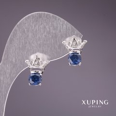 Сережки Xuping з синіми каменями 12х13мм родій купити біжутерію дешево в інтернеті