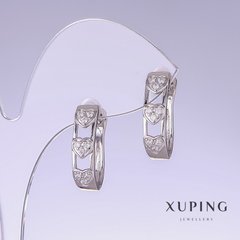 Сережки Xuping з білими цирконами L-20мм s-5мм родій купити біжутерію дешево в інтернеті