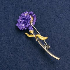 Брошка Квітка Гвоздика емаль фіолетова, золотистий метал 59х24мм купити біжутерію дешево в інтернеті