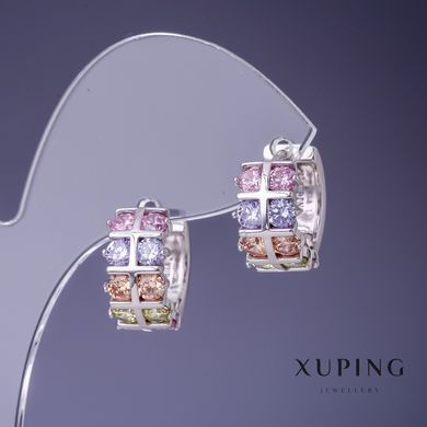 Сережки Xuping з різнокольоровим камінням 8х15мм родій купити біжутерію дешево в інтернеті