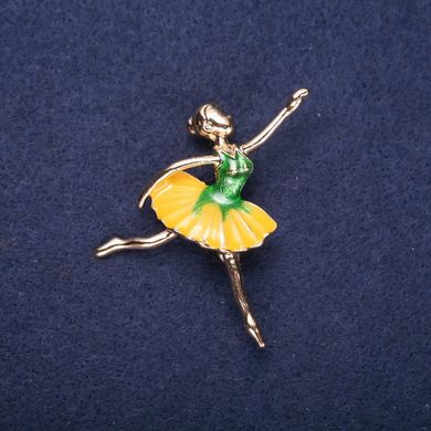 Брошка Балерина жовта зелена емаль 45х45мм жовтий метал купити біжутерію дешево в інтернеті
