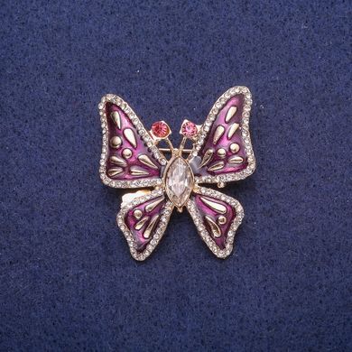 Брошка Метелик з емаллю і кристалами, золотистий метал 32х35мм купити біжутерію дешево в інтернеті