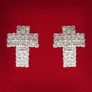 Сережки жіночі білі стрази світлий метал весільні вечірні пусети ( пусети ) хрестик великі 25мм купити
