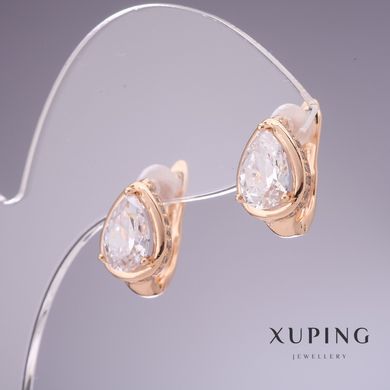 Сережки Xuping з білими цирконами "Крапля" 13х9мм позолота 18к купити біжутерію дешево в інтернеті