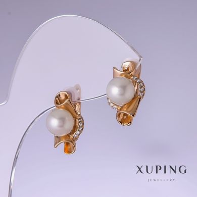 Сережки Xuping з білими перлами "Майорка" 17х10мм позолота 18к купити біжутерію дешево в інтернеті