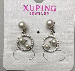 Сережки Xuping родій з перлинами d-10мм+- L-20мм+-