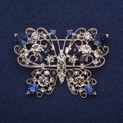 Брошка Метелик стрази колір синій 42х56мм метал сріблястий купити біжутерію дешево в інтернеті