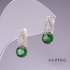 Сережки Xuping з зеленими цирконами 17х7мм родій купити біжутерію дешево в інтернеті