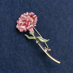Брошка Квітка Гвоздика емаль рожева, золотистий метал 59х24мм купити біжутерію дешево в інтернеті