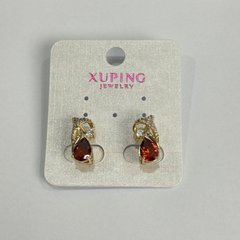 Сережки Xuping з червоними каменями та білими стразами 8х15мм Позолота 18К купити біжутерію дешево в інтернеті