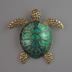 Брошка кулон Черепаха зелена емаль, золотистий метал 55х55мм купити біжутерію дешево в інтернеті